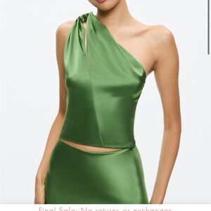 Alice + Olivia Vibrant Green One-Shoulder Dress
